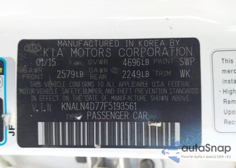 2015 Kia Cadenza Limited z USA, uszkodzony, nr VIN KNALN4D77F5193561